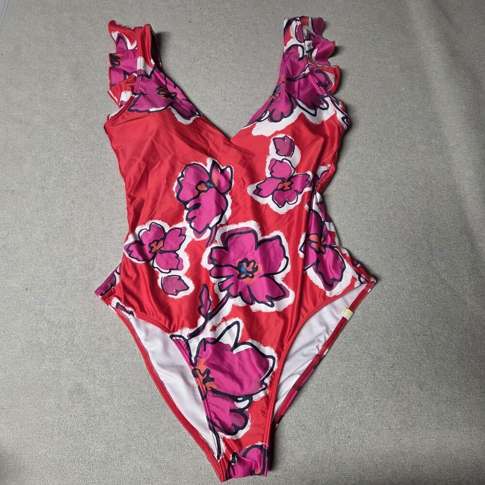 Summersalt The Ruffle Backflip One Piece Swimsuit Size 6 Red Pink Floral Cruise